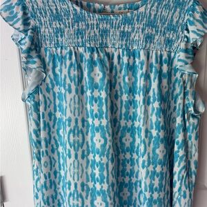 Blue and White Smocked Yoke Women's Top